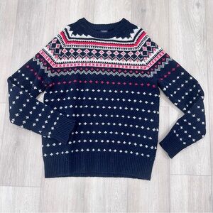 J.CREW fair isle crewneck wool sweater blue red white medium